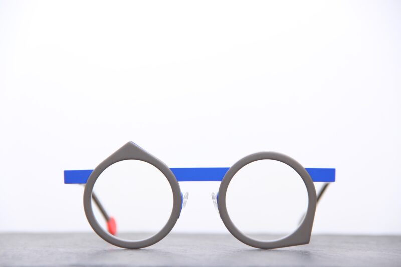 Lunette de vue original Grise et Bleu, Materieux combinés Acétate et Métal.