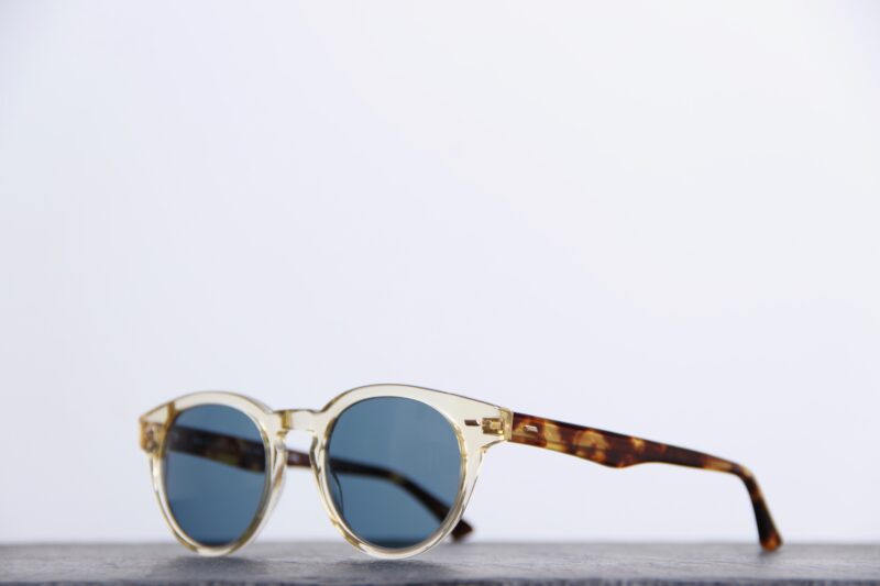 Lunettes de soleil MASUNAGA, Acétate champagne translucide, écaille, verres bleues